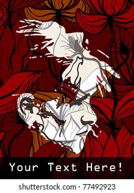 vector young woman's  face on abstract grunge background, eps 10
