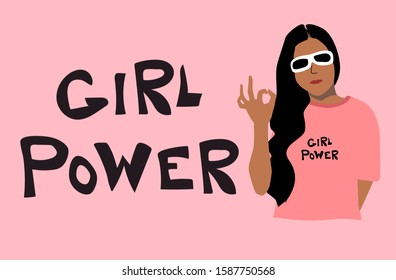 Vector young women illustration. Girl power hand lettering graphic of women. Illustration for t-shirt, sweatshirt, for banner, poster or other apparel print