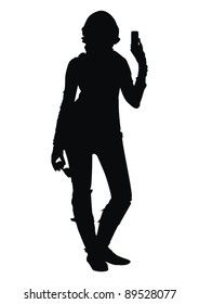 Vector young women silhouette  with glasses and phone on hand