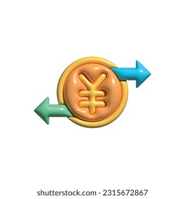 Vector Yuan Coin exchange concept with arrows on white background. Currency exchange and payment concept. High quality 3D render