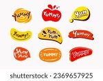 Vector yummy, Speech bubbles hand drawn collection,
cute icon, talking bubble stickers with fun style
