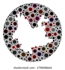 Vector Yunnan Provinz Karte Sammlung von SARS-Virus. Eine Infektion greift das Sperrgebiet vom Weltraum aus an. Stencils Kreis Yunnan Provinz Karte Collage mit Infektionselementen.
