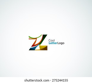 Vector Z alphabet letter logo. Created with transparent colorful overlapping geometric shapes, waves and flowing elements