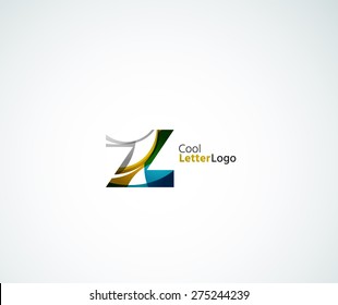 Vector Z alphabet letter logo. Created with transparent colorful overlapping geometric shapes, waves and flowing elements
