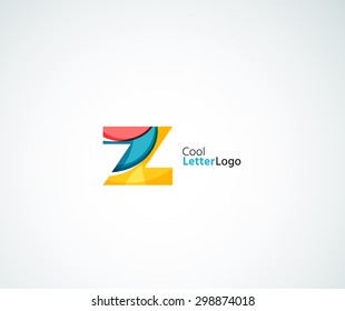 Vector Z alphabet letter logo. Created with transparent colorful overlapping geometric shapes, waves and flowing elements