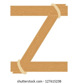 Vector "Z" letter of wood pattern tightened with rope alphabet