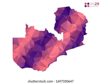 Vector of Zambia map colorful polygon red triangle mosaic with white background. style gradient.
