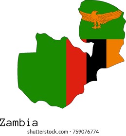 Vector Zambia map silhouette, painted in colors of a national flag