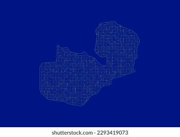 Vector Zambia map for technology or innovation or it concepts. Minimalist country border filled with 1s and 0s. File is suitable for digital editing and prints of all sizes.