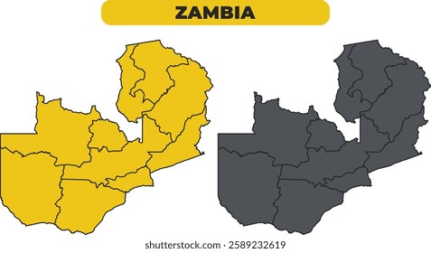 Vector Zambia outline illustration map set