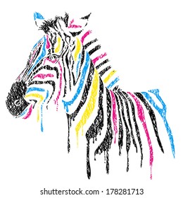 Vector zebra with colored stripes, sketch style