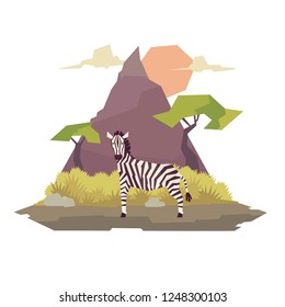 Vector zebra illustration in geometric style. Can be used as a sticker, icon, logo, design template, card, banner. 