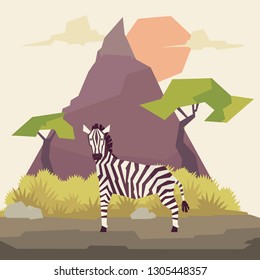 Vector zebra illustration in geometric style. Can be used as banner template, advertising, and printed as card, postcard, placard, poster, invitation 