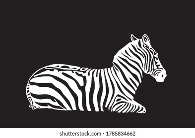 Cebra vectorial aislada en negro, ilustración gráfica