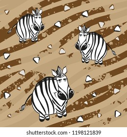 Vector zebra pattern for kids. Colorful seamless zebra, stripes and paint splash pattern. Perfect for greetings, invitations, manufacture wrapping paper, textile and web design. Vector pattern. 