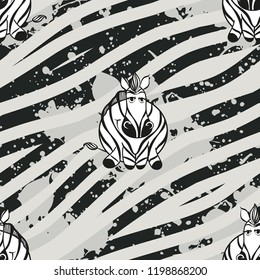Vector zebra pattern for kids. Colorful seamless zebra, stripes and paint splash pattern. Perfect for greetings, invitations, manufacture wrapping paper, textile and web design. Vector pattern. 