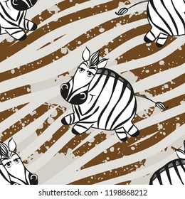 Vector zebra pattern for kids. Colorful seamless zebra, stripes and paint splash pattern. Perfect for greetings, invitations, manufacture wrapping paper, textile and web design. Vector pattern. 