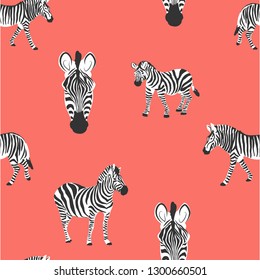 Vector zebra pattern on living coral background