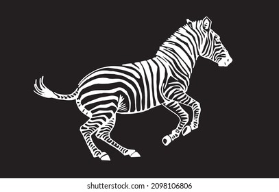 Vektor Zebra läuft, grafische Illustration, Savanne afrikanisches Tier auf Schwarz