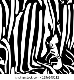 Vector zebra seamless pattern. Black and white beautiful texture. Perfectly for wrapping paper, bed linen, textile, fabric, cover, wallpaper, fashion, kids clothing, bags prints.