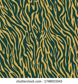 Vector zebra skin seamless pattern. Animal fur stripes texture ornament. Curved wavy lines  Stylish fashion illustration for design of fabric and textile.