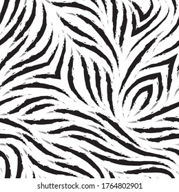 Vector zebra skin seamless pattern. Black and white zebra fur texture. Monochrome print for clothes or wrapping paper. Abstract background