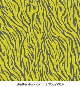 Vector zebra skin seamless pattern. Animal fur stripes texture ornament. Curved wavy lines  Stylish fashion illustration for design of fabric and textile.