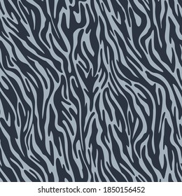 Vector zebra skin seamless pattern. Animal fur stripes texture ornament. Curved wavy lines  Stylish fashion illustration for design of fabric and textile.