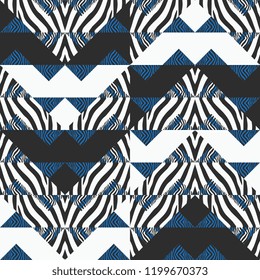Vector zebra skin with triangle geometric background. Vintage trendy for fashion ready for print.