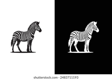 Vector zebra standing isolated on white black background