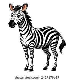 Vector of a zebra standing on white.