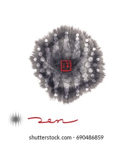 Vector zen brushstroke  circle, Seal text means Zen and comprehend.