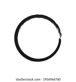 Vector zen circle, black brush stroke isolated on white background.