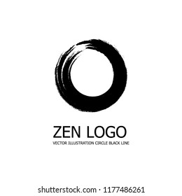Vector Zen Circle Logo, Enso, Round Shape Brush Stroke, Black and White Illustration.