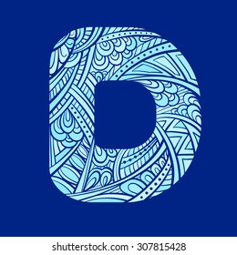 Vector zen doodle of folkloric letter D.