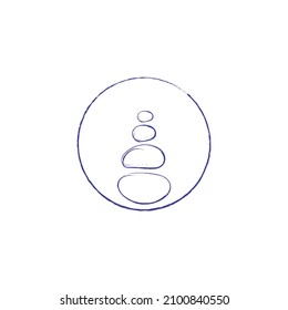 Vector zen illustration in blue, white colors. Ink painted enso symbol stones. Harmony symbolic composition with hand drawn circle and round shapes. Blue watercolor circle. Asian garden graphic print
