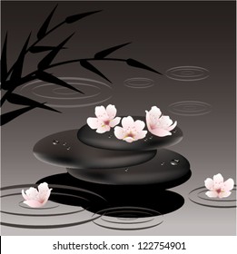 vector zen stones and cherry flowers
