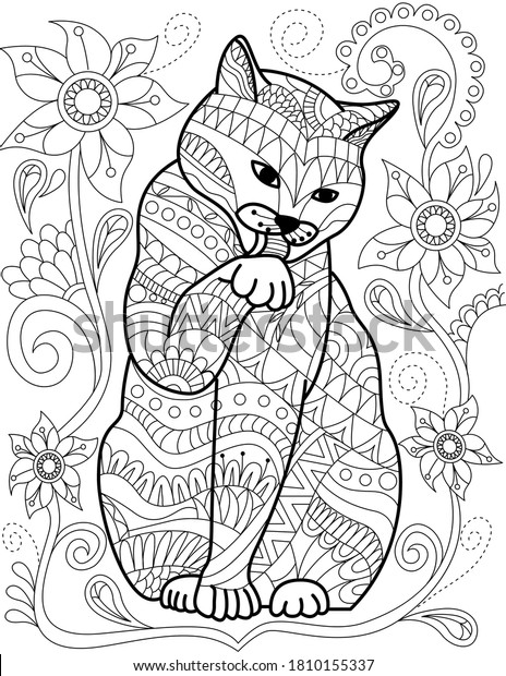 Vector Zen Tangle Cat Drawing Doodle Stock Vector (Royalty Free) 1810155337