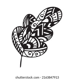 Vector zen tangle and doodle oak leaf. Nature coloring book. Black and white zentangle. Doodle handdrawn illustration