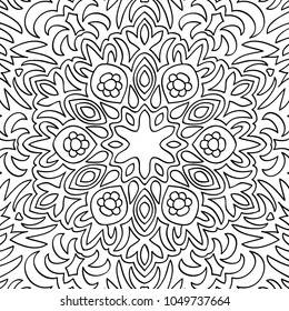 Vector Zentangle. Black and White Seamless Pattern for Adult Coloring Page. Mandala Ornament for Seamless Texture. Tribal Zentangle Pattern in Vintage Style
