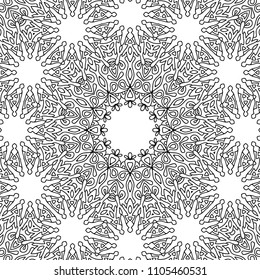 Vector Zentangle. Black and White Seamless Pattern for Adult Coloring Page. Mandala Ornament for Seamless Texture. Tribal Zentangle Pattern in Vintage Style