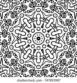 Vector Zentangle. Black and White Seamless Pattern for Adult Coloring Page. Mandala Ornament for Seamless Texture. Tribal Zentangle Pattern in Vintage Style