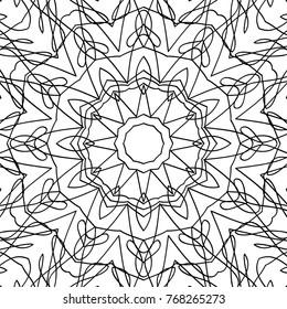 Vector Zentangle. Black and White Seamless Pattern for Adult Coloring Page. Mandala Ornament for Seamless Texture. Tribal Zentangle Pattern in Vintage Style