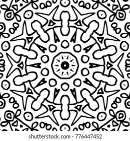 Vector Zentangle. Black and White Seamless Pattern for Adult Coloring Page. Mandala Ornament for Seamless Texture. Tribal Zentangle Pattern in Vintage Style