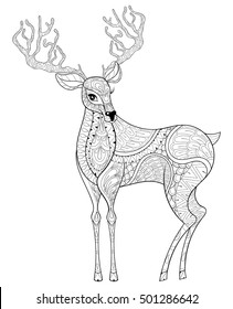 Vector zentangle Christmas Reindeer, horned elk for adult antistress coloring pages. Hand drawn illustration for New Year 2017, Christmas greeting cards, posters, invitation, tattoo. A4 size. Eps10.