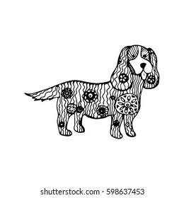 Vector zentangle dog print for adult coloring page. Hand drawn artistically ethnic ornamental patterned illustration. Animal collection.