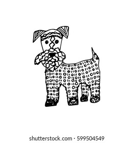 Vector zentangle dog print for adult coloring page. Hand drawn artistically ethnic ornamental patterned illustration. Animal collection.
