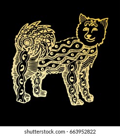 Vector zentangle dog print for adults. Hand drawn ethnic artistic decorative patterned illustrations.