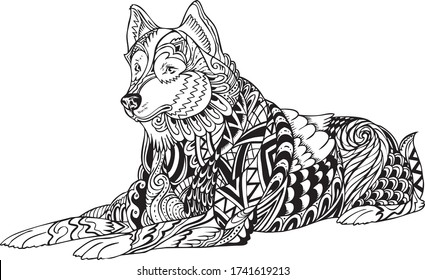 Vector Zentangle Of Siberian Husky