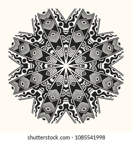 Vector zentangle template. Creative circular ornament. Round symmetrical pattern. Decorative round mandala. Floral decoration pattern. Arabic, indian, pakistan, chinese, mystic, ottoman motifs.
